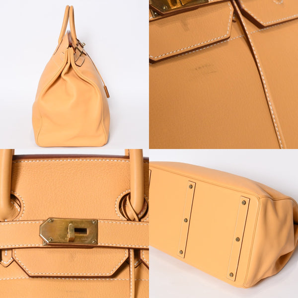 極美品 HERMES エルメス ハンドバッグ オータクロア50 フィヨルド バーキン ブロンズ金具 イエロー系 □A刻印 中古 4b013472