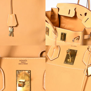 極美品 HERMES エルメス ハンドバッグ オータクロア50 フィヨルド バーキン ブロンズ金具 イエロー系 □A刻印 中古 4b013472