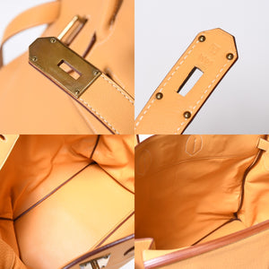 極美品 HERMES エルメス ハンドバッグ オータクロア50 フィヨルド バーキン ブロンズ金具 イエロー系 □A刻印 中古 4b013472