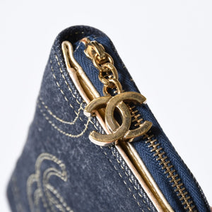 CHANEL シャネル ココマーク ラウンド長財布 10番台 ブルー デニム レザー ゴールド金具 美品 中古 4b013609