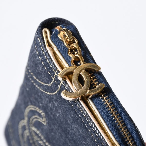 CHANEL シャネル ココマーク ラウンド長財布 10番台 ブルー デニム レザー ゴールド金具 美品 中古 4b013609