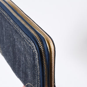 CHANEL シャネル ココマーク ラウンド長財布 10番台 ブルー デニム レザー ゴールド金具 美品 中古 4b013609