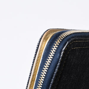 CHANEL シャネル ココマーク ラウンド長財布 10番台 ブルー デニム レザー ゴールド金具 美品 中古 4b013609