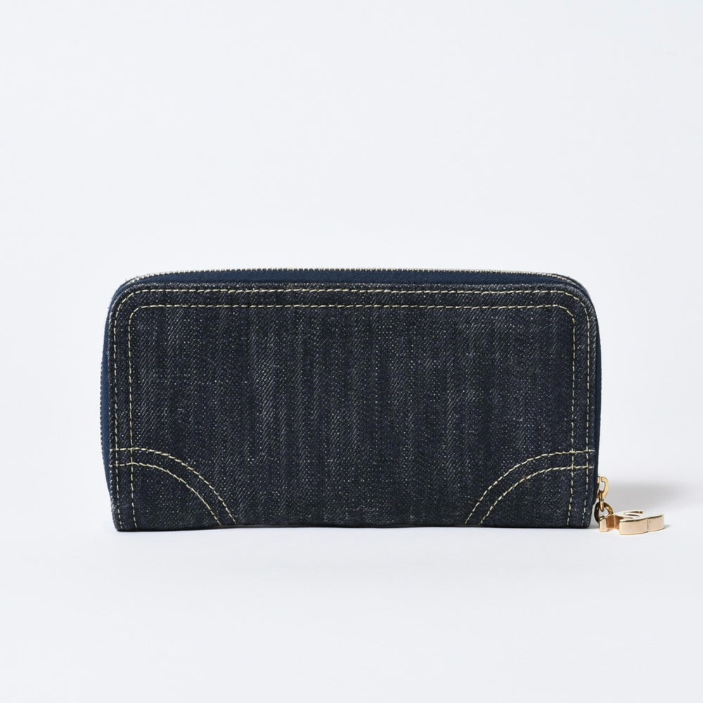CHANEL シャネル ココマーク ラウンド長財布 10番台 ブルー デニム レザー ゴールド金具 美品 中古 4b013609