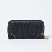 Load image into Gallery viewer, CHANEL シャネル ココマーク ラウンド長財布 10番台 ブルー デニム レザー ゴールド金具 美品 中古 4b013609