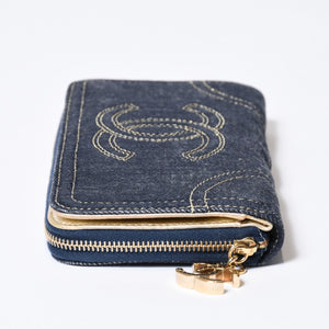 CHANEL シャネル ココマーク ラウンド長財布 10番台 ブルー デニム レザー ゴールド金具 美品 中古 4b013609