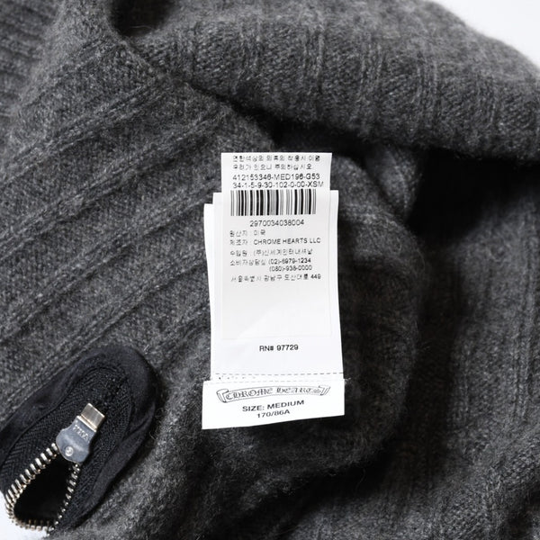 極美品 CHROME HEARTS クロムハーツ カシミヤ ハイネックニットセーター サイズM CHクロスパッチ 7パッチ サイドダガージップ 中古 4b013649