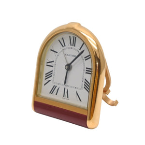 極美品 CARTIER カルティエ カランドレ 置時計 白文字盤 クォーツ ゴールド ボルドー スイス製 中古 4b013507
