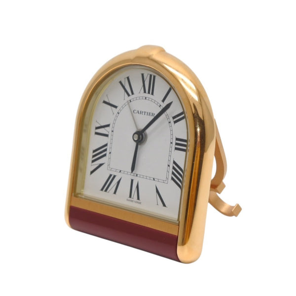 極美品 CARTIER カルティエ カランドレ 置時計 白文字盤 クォーツ ゴールド ボルドー スイス製 中古 4b013507