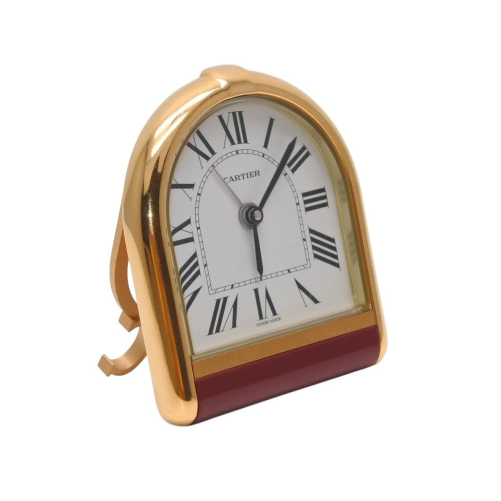 極美品 CARTIER カルティエ カランドレ 置時計 白文字盤 クォーツ ゴールド ボルドー スイス製 中古 4b013507