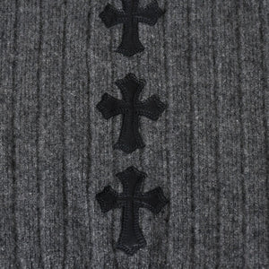 極美品 CHROME HEARTS クロムハーツ カシミヤ ハイネックニットセーター サイズM CHクロスパッチ 7パッチ サイドダガージップ 中古 4b013649