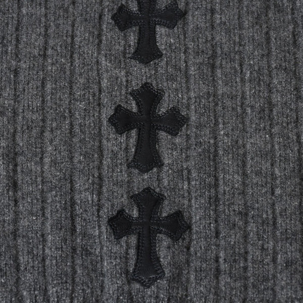 極美品 CHROME HEARTS クロムハーツ カシミヤ ハイネックニットセーター サイズM CHクロスパッチ 7パッチ サイドダガージップ 中古 4b013649