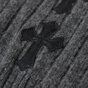 極美品 CHROME HEARTS クロムハーツ カシミヤ ハイネックニットセーター サイズM CHクロスパッチ 7パッチ サイドダガージップ 中古 4b013649