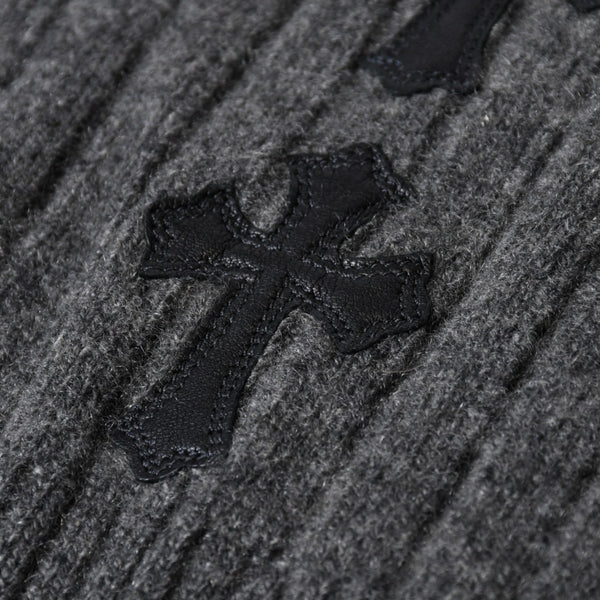 極美品 CHROME HEARTS クロムハーツ カシミヤ ハイネックニットセーター サイズM CHクロスパッチ 7パッチ サイドダガージップ 中古 4b013649