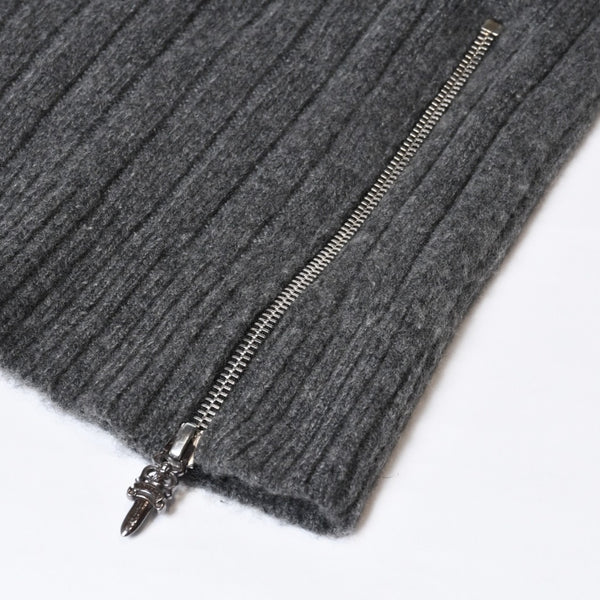 極美品 CHROME HEARTS クロムハーツ カシミヤ ハイネックニットセーター サイズM CHクロスパッチ 7パッチ サイドダガージップ 中古 4b013649