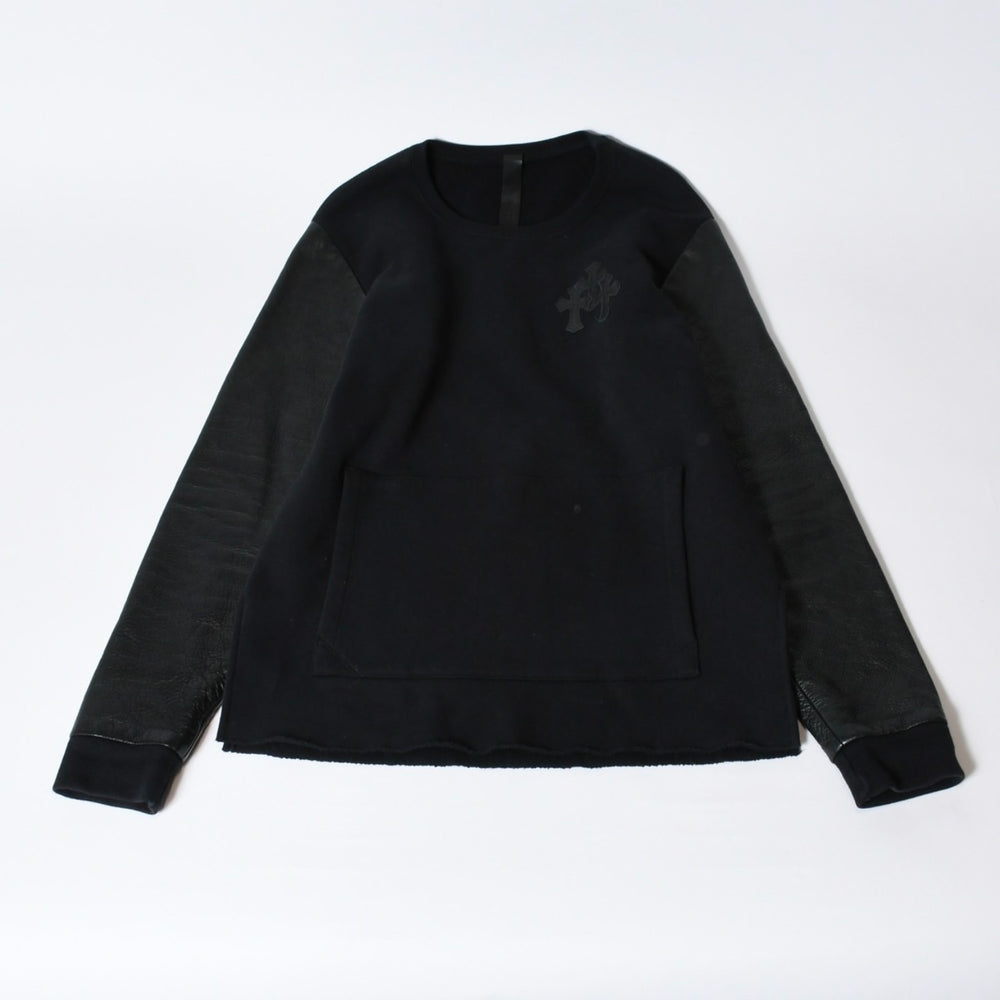 CHROME HEARTS クロムハーツ Y NOT スウェットシャツ サイズM セメタリークロスパッチ CHプラスパッチ レザー ブラック 美品 中古 4b013665