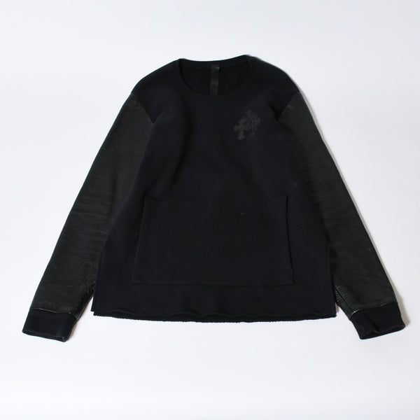 CHROME HEARTS クロムハーツ Y NOT スウェットシャツ サイズM セメタリークロスパッチ CHプラスパッチ レザー ブラック 美品 中古 4b013665