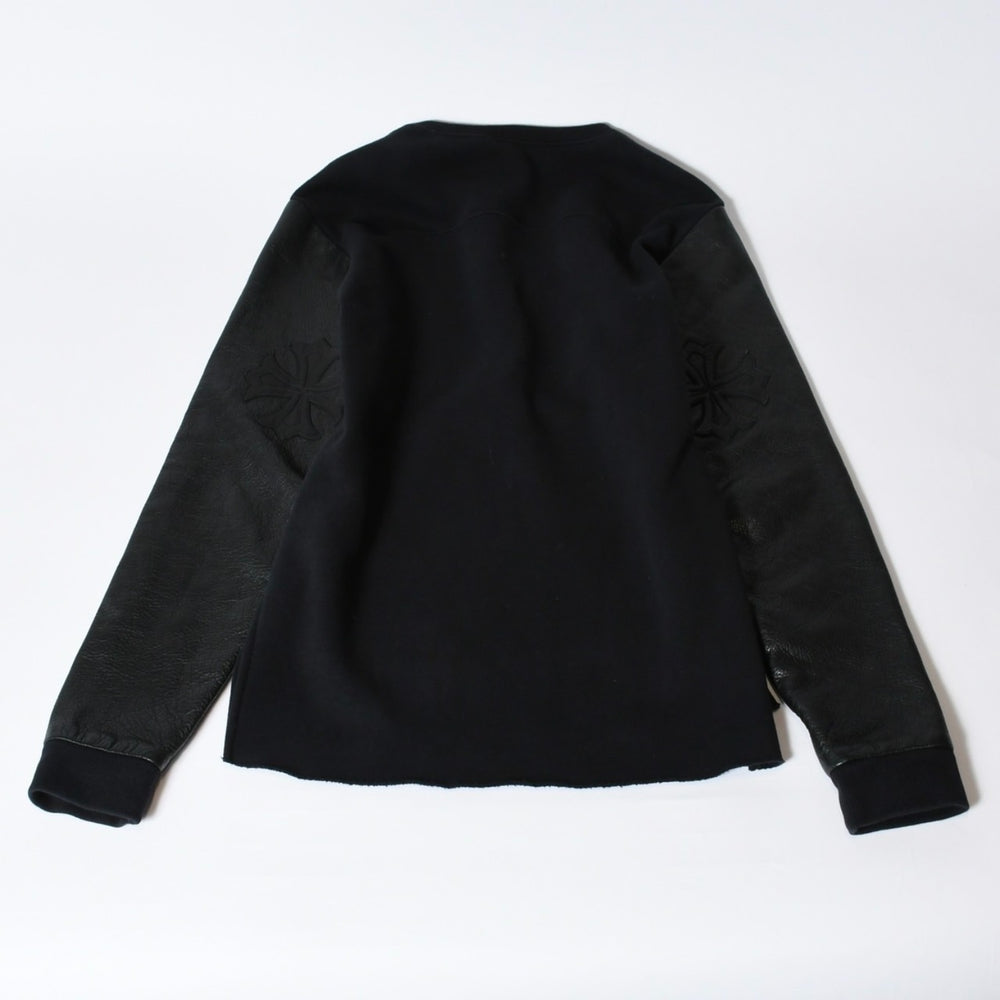 CHROME HEARTS クロムハーツ Y NOT スウェットシャツ サイズM セメタリークロスパッチ CHプラスパッチ レザー ブラック 美品 中古 4b013665