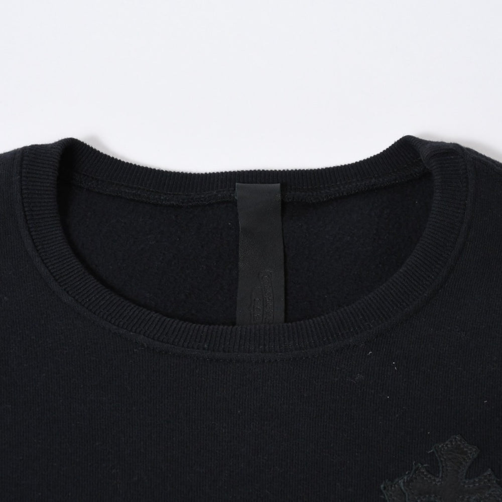 CHROME HEARTS クロムハーツ Y NOT スウェットシャツ サイズM セメタリークロスパッチ CHプラスパッチ レザー ブラック 美品 中古 4b013665