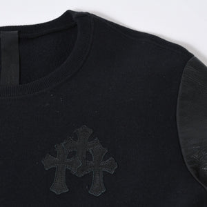 CHROME HEARTS クロムハーツ Y NOT スウェットシャツ サイズM セメタリークロスパッチ CHプラスパッチ レザー ブラック 美品 中古 4b013665