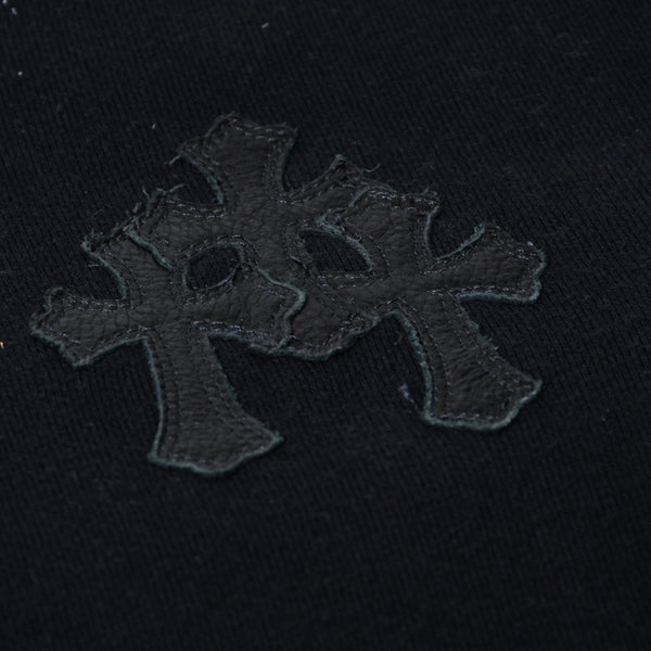 CHROME HEARTS クロムハーツ Y NOT スウェットシャツ サイズM セメタリークロスパッチ CHプラスパッチ レザー ブラック 美品 中古 4b013665