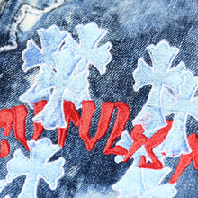 Load image into Gallery viewer, CHROME HEARTS クロムハーツ × CVTVLIST カタリスト デニムシャツ サイズXL クロスボール CHクロスパッチ 14パッチ 美品 中古 4b013819