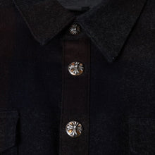 Load image into Gallery viewer, 極美品 CHROME HEARTS クロムハーツ チェック CPO 長袖ネルシャツ サイズL クロスボールボタン ネイビー ブラウン 中古 4b013650