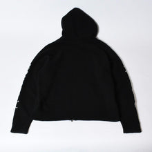 Load image into Gallery viewer, CHROME HEARTS クロムハーツ カシミヤ ニットカーディガン フーディ サイズM 袖ロゴ ブラック レザー シルバー925 美品 中古 4b013785