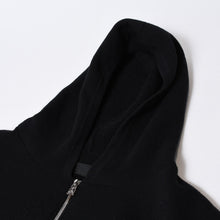 Load image into Gallery viewer, CHROME HEARTS クロムハーツ カシミヤ ニットカーディガン フーディ サイズM 袖ロゴ ブラック レザー シルバー925 美品 中古 4b013785