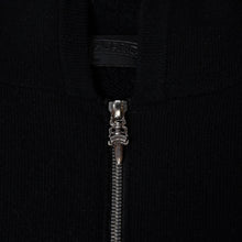 Load image into Gallery viewer, CHROME HEARTS クロムハーツ カシミヤ ニットカーディガン フーディ サイズM 袖ロゴ ブラック レザー シルバー925 美品 中古 4b013785