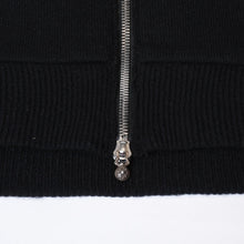 Load image into Gallery viewer, CHROME HEARTS クロムハーツ カシミヤ ニットカーディガン フーディ サイズM 袖ロゴ ブラック レザー シルバー925 美品 中古 4b013785