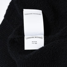 Load image into Gallery viewer, CHROME HEARTS クロムハーツ カシミヤ ニットカーディガン フーディ サイズM 袖ロゴ ブラック レザー シルバー925 美品 中古 4b013785