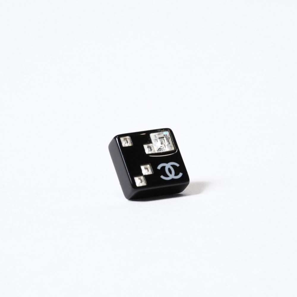 CHANEL Coco Mark Earrings Weight Approximately 2.45g 05A Engraved Acrylic Rhinestone Black Clear Silver For Both Ears Good Product Used 4b013728