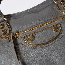 Load image into Gallery viewer, BALENCIAGA バレンシアガ メタリック エッジ シティ ハンドバッグ 2WAY 432831 レザー グレー ゴールド金具 美品 中古 4b013703