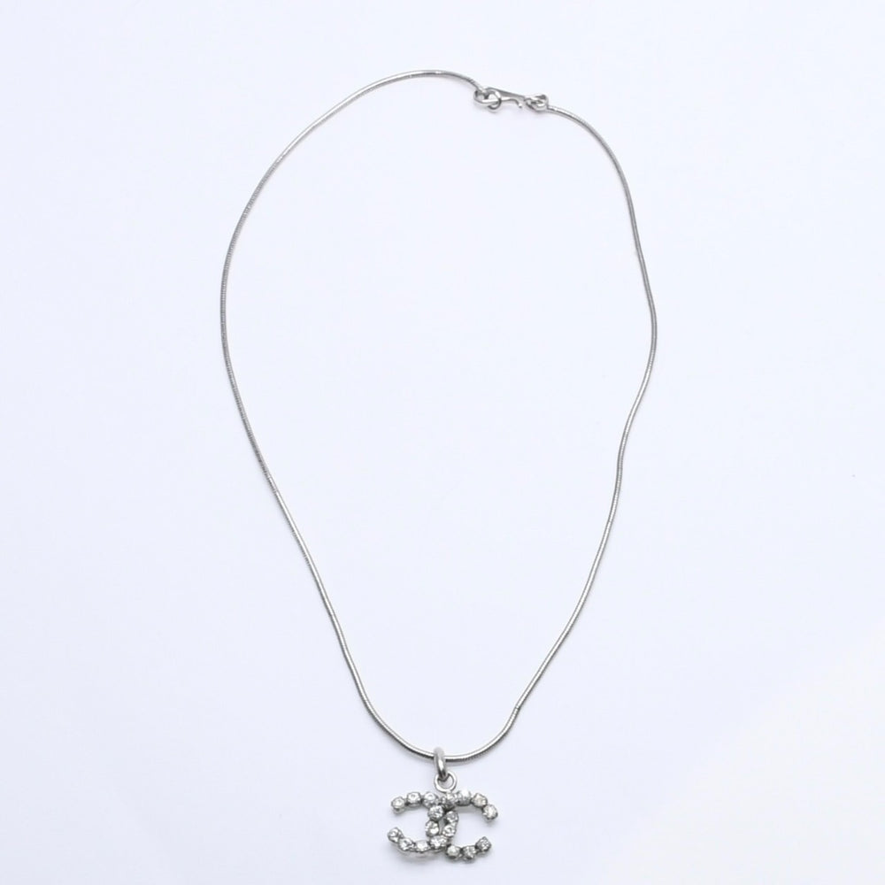 極美品 CHANEL シャネル ココマーク ネックレス SV 00A ライトストーン シルバー 中古 4b012975