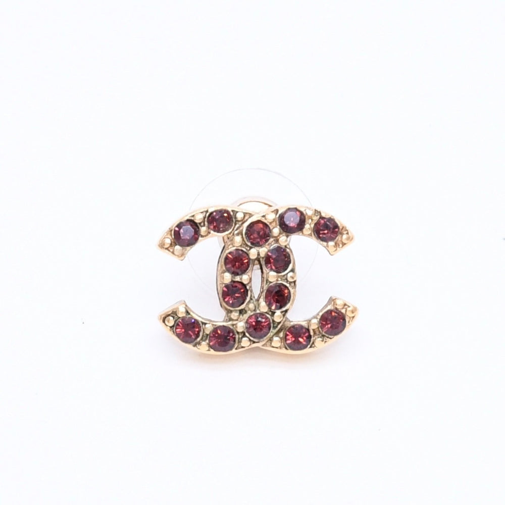 CHANEL シャネル ココマーク ラインストーン ピアス 05A刻印 ゴールド ボルドー ラインストーン アクセサリー 重量2.28g 片耳用 フランス製 美品 中古 4c074876