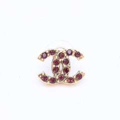 CHANEL Coco Mark Rhinestone Earrings 05A Engraved Gold Bordeaux Rhinestone Accessories Weight 2.28g For One Ear Made in France Good Condition Used 4c074876