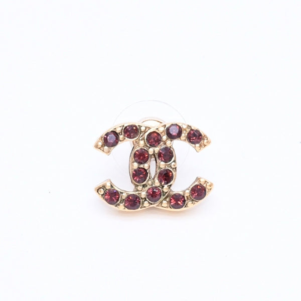 CHANEL Coco Mark Rhinestone Earrings 05A Engraved Gold Bordeaux Rhinestone Accessories Weight 2.28g For One Ear Made in France Good Condition Used 4c074876