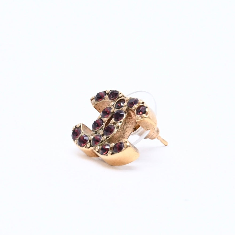 CHANEL シャネル ココマーク ラインストーン ピアス 05A刻印 ゴールド ボルドー ラインストーン アクセサリー 重量2.28g 片耳用 フランス製 美品 中古 4c074876