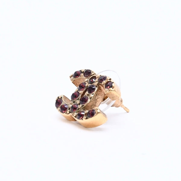 CHANEL Coco Mark Rhinestone Earrings 05A Engraved Gold Bordeaux Rhinestone Accessories Weight 2.28g For One Ear Made in France Good Condition Used 4c074876