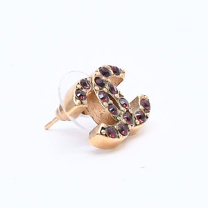 CHANEL Coco Mark Rhinestone Earrings 05A Engraved Gold Bordeaux Rhinestone Accessories Weight 2.28g For One Ear Made in France Good Condition Used 4c074876