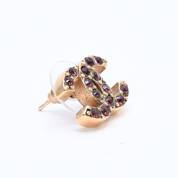 CHANEL Coco Mark Rhinestone Earrings 05A Engraved Gold Bordeaux Rhinestone Accessories Weight 2.28g For One Ear Made in France Good Condition Used 4c074876
