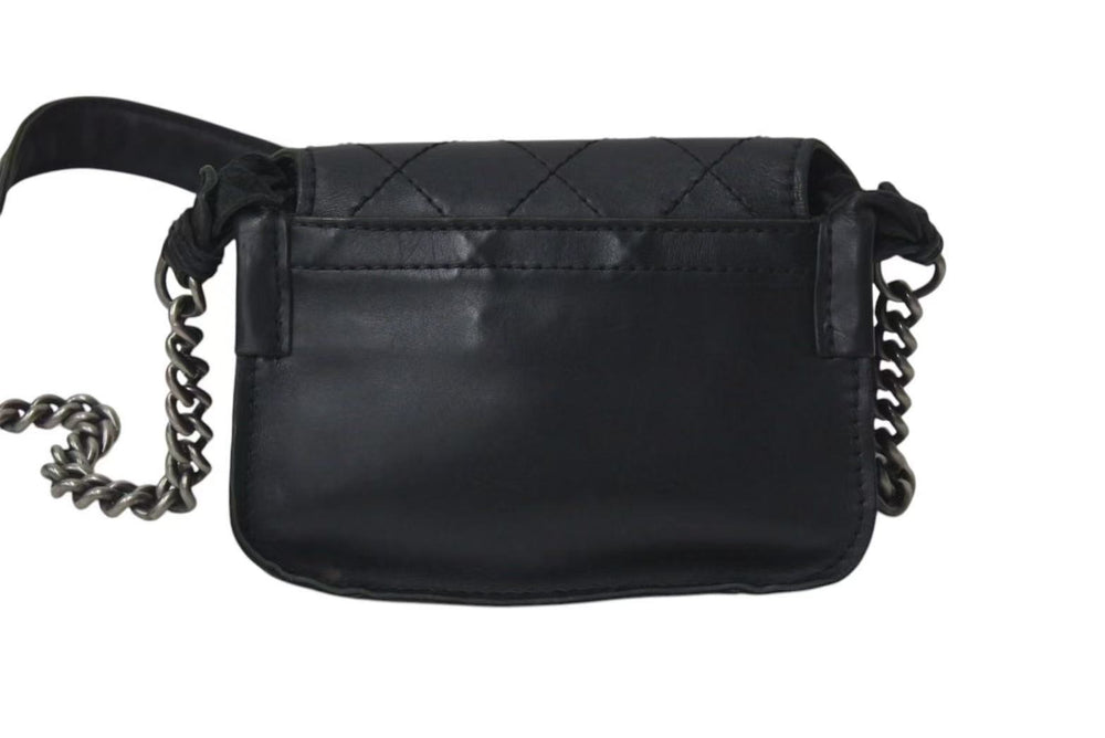 CHANEL Wild Stitch Chain Shoulder Bag Made in France No. 18 Leather Black Black Metal Hardware Good Condition Used 4b001378