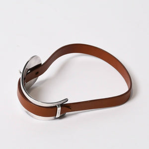 HERMES エルメス BELT MOTIF レザーベルト ブレスレット ブラウン シルバー925 美品 中古 4b013965
