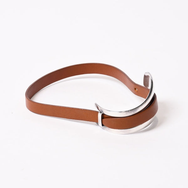 HERMES エルメス BELT MOTIF レザーベルト ブレスレット ブラウン シルバー925 美品 中古 4b013965