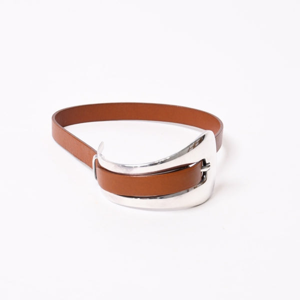 HERMES エルメス BELT MOTIF レザーベルト ブレスレット ブラウン シルバー925 美品 中古 4b013965