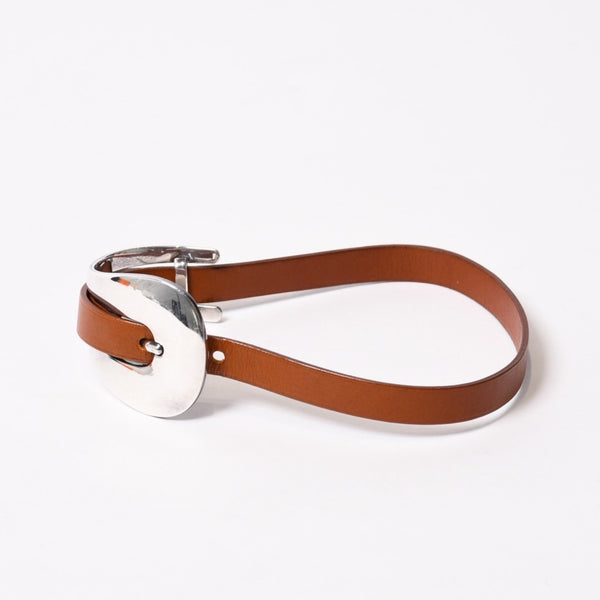 HERMES エルメス BELT MOTIF レザーベルト ブレスレット ブラウン シルバー925 美品 中古 4b013965