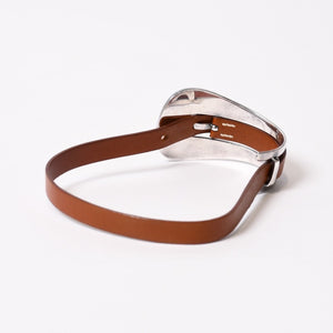 HERMES エルメス BELT MOTIF レザーベルト ブレスレット ブラウン シルバー925 美品 中古 4b013965