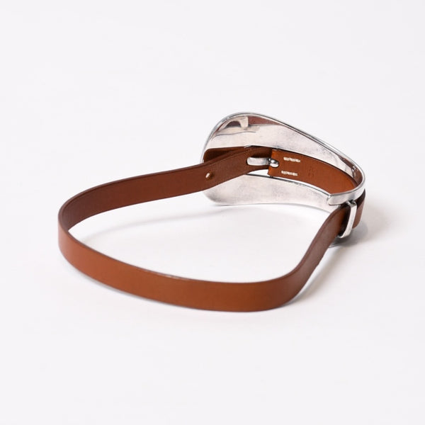 HERMES エルメス BELT MOTIF レザーベルト ブレスレット ブラウン シルバー925 美品 中古 4b013965
