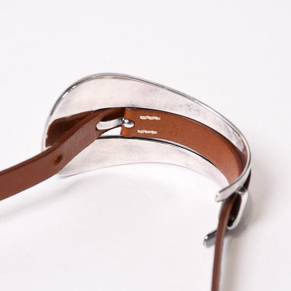 HERMES エルメス BELT MOTIF レザーベルト ブレスレット ブラウン シルバー925 美品 中古 4b013965